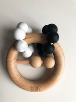 Houten bijtring - siliconen kralen - zwart