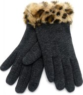 Handschoenen - Imitatiebont Panterprint - Dames - One Size - Touchscreen Tip - Grijs