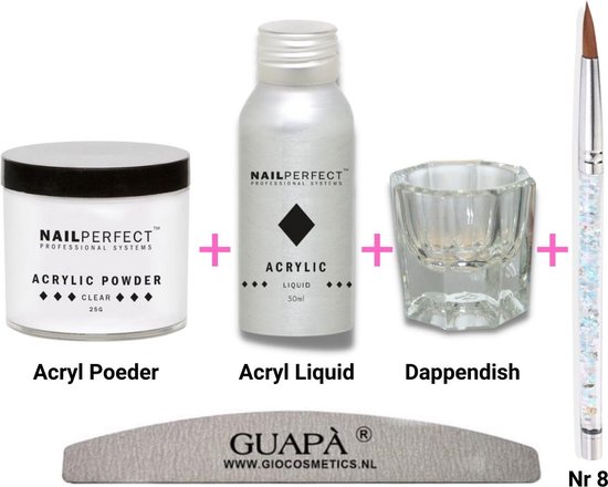 GUAPÀ® Acryl Starterspakket Transparant Clear | Acryl Poeder | Acrylic Liquid | Acryl Penselen | Dappendish | Acryl nagels | Professionele Kwaliteit