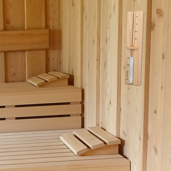Navaris sauna zandloper van hout - Saunaklok met een looptijd van 15 minuten - Hittebestendige grenenhouten draaiklok - Lichtbruin met wit zand - Navaris