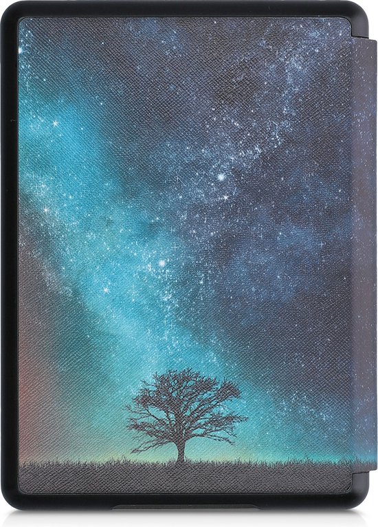 kwmobile e-reader hoesje geschikt voor Amazon Kindle Paperwhite 11. Generation 2021 hoes - E reader flip case met magnetische sluiting - Ereader cover - Sterrenstelsel en Boom design in blauw / grijs / zwart van kwmobile — afbeelding 4