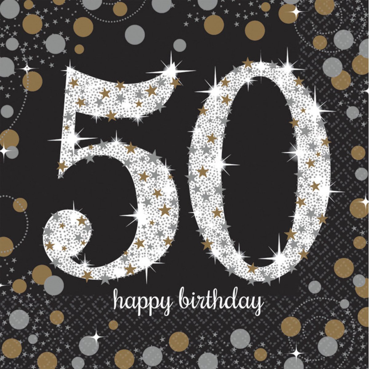 Amscan Servetten 50 jaar - 48x stuks - zwart - 33 x 33 cm - confetti - luxe - verjaardag