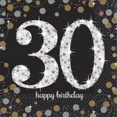 48x pièces 30 ans serviettes de fête d'anniversaire noir avec impression de confettis 33 x 33 cm - Serviettes jetables