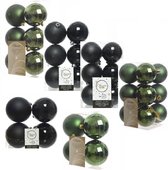 Kerstversiering kunststof kerstballen kleuren mix zwart/donkergroen 6-8-10 cm pakket van 44x stuks