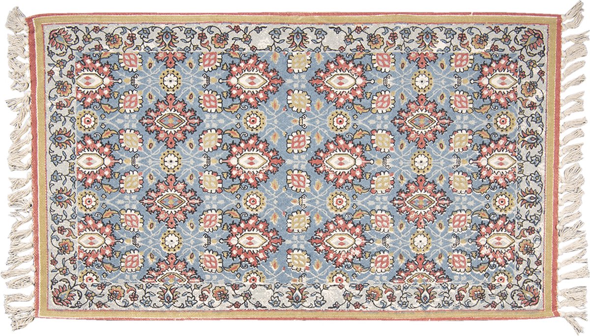 Vloerkleed 140x200 cm Blauw Rood Katoen