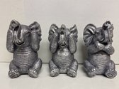 Figurines d'éléphants en argent "entendre, voir et se taire" - argent - lot de 3 - 13 cm de haut - polyrésine - décorative