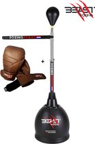 Beast Boxing Boksbal met ontwijkstang PLUS Bokshandschoenen- Bruin- 16OZ- Reflextrainer-Reactievermogen- Ontwijkstang- Professionele boksbal- Verstelbaar op verschillende hoogtes- Reflexstang