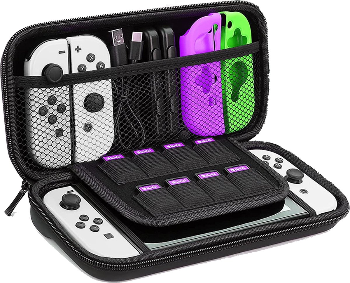 Case geschikt voor Nintendo Switch OLED - Accessoires geschikt voor Nintendo Switch Oled Hardcase Zwart Hoesje - Geschikt voor Nintendo Switch OLED Screenprotector - Bescherm Hoes