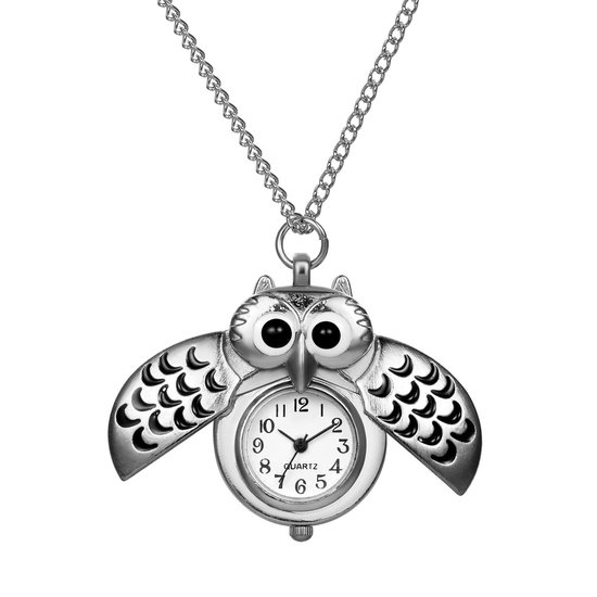 Treasure Trove Watch Owl - Chaîne longue - Montre à chaîne - Couleur argent - Zwart