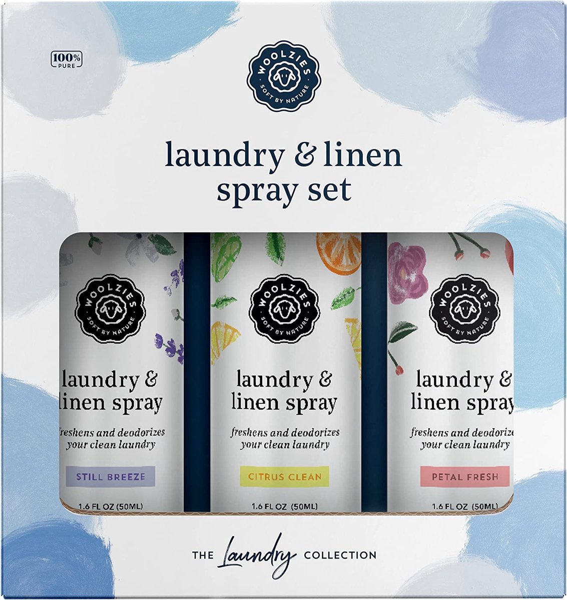 Goedkoopste Woolzies Laundry Essential Oil Linen Spray Set | Use with Wool Dryer Balls, Face, & Body, Natural Room Mist | Includes Petal Fresh, Still Breeze, Citrus Clean 50 ML