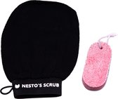 Nesto’s® Scrub Handschoen en Puimsteen voor Eelt - Washand - Kessa - Kese - Lichaam - Zwart
