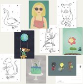 Wenskaarten Verjaardag - Set van 10 x Verjaardagskaarten voor kinderen met enveloppen - Dino Aansichkaart