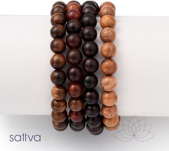 Foto: Sattva wood mala bracelets 4 tone houten mala armbanden 4 stuks 8mm kralen 4 kleuren