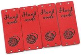 5 luxe PU lederen labels - Handmade - Rood - Handgemaakt label set 5 stuks - 5 X 2 CM - vouwbaar