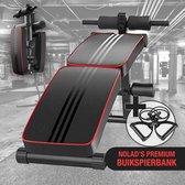 Nolad® | Premium Fitnessbank | Buikspierbank | Trainingsbank | Buiktrainer | Buikspieren | Ab trainer | Inklapbaar | Inclusief weerstandsbanden | Zwart/Rood