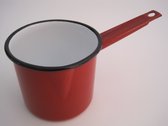 Emaille steelpan met schenktuitje - Ø 12 cm - 1 liter - rood gespikkeld