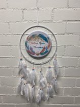 Dromenvanger met veren - wit - follow your deams - Dreamcatcher with feathers- Dia 30 cm x lengte 68 cm