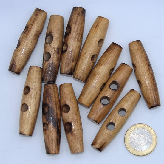 Foto: 50 echte houten houtje touwtje knopen lengte 50mm vintage voor winterjas en gilet franse kwaliteit