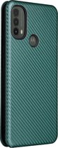 Motorola Moto E20 / E30 / E40 groen carbon fiber agenda wallet hoesje