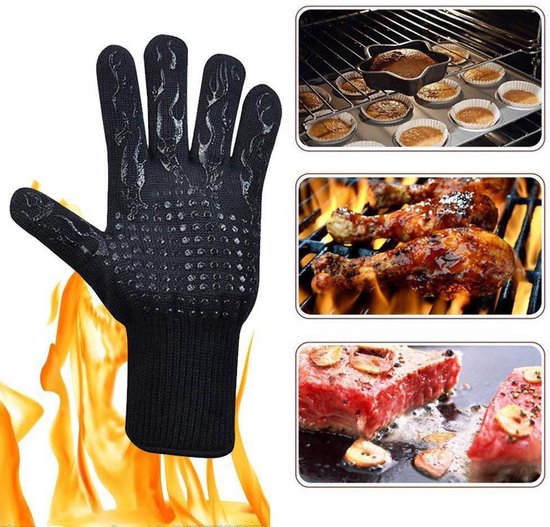 Hittebestendige BBQ 1 Handschoen (1 Stuk) - Oven Barbecue Barbeque Vuurbestendig Brandwerende Ovenwant Bescherming Anti Slip - Beschermt tot 800 graden - Keuken Grillen Haardhout - Juleika