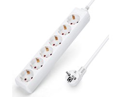 Aigostar 20HJM Stekkerdoos - Met randaarde - Verlengsnoer - Verlengkabel - 6-voudig - 1.5 meter - Wit | Nederlands
