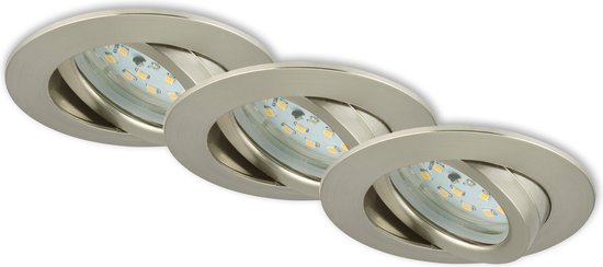 Briloner Leuchten - LED-inbouwlampen, set van 3, plafondlampen dimbaar, LED-module zwenkbaar, elk 6,5 W, 3.000 K IP23