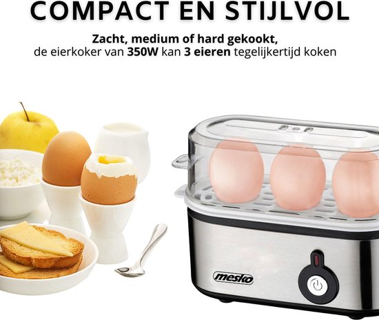 Cuiseur à œufs électrique Mesko MS 4485 – 3 œufs – Acier Inoxydable – 350W