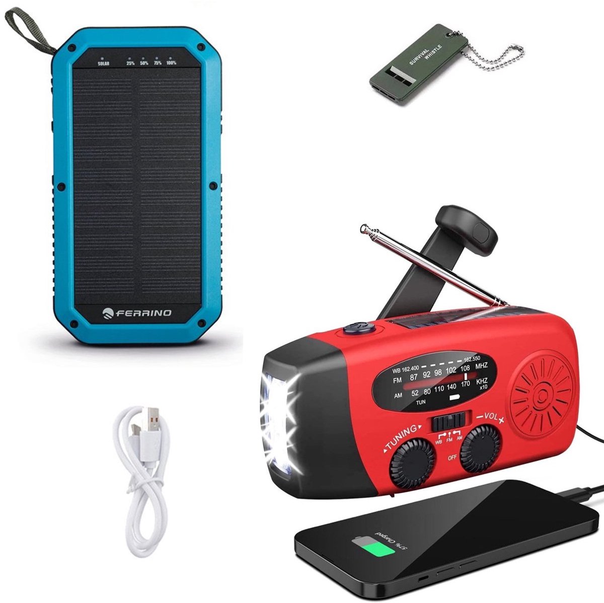 Noodradio Voor Rampen - Solar Powerbank - Powerbank Zonneenergie - Radio Opwindbaar - Noodradio - Noodradio Solar Opwindbaar - Rood