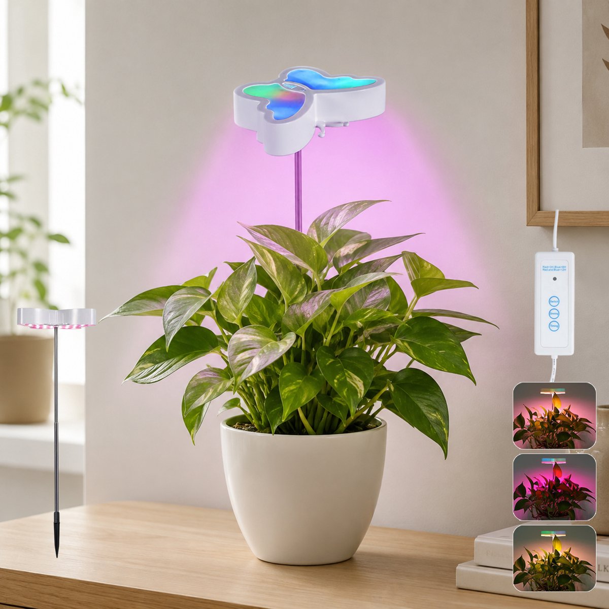 Rosnek Vlinder LED Kweeklamp - Verstelbare Plantenlamp - 3 Lichtmodi - Timer 3/6/12 Uur - Sfeerverlichting - 5 V