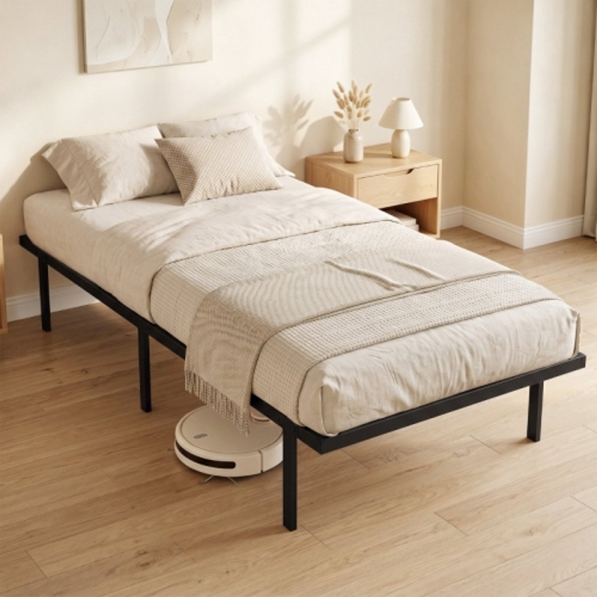 Metalen bedframe 90 x 200 cm - Met opbergruimte - Met lattenbodem - Met hoofdbord - Metaal - Zwart