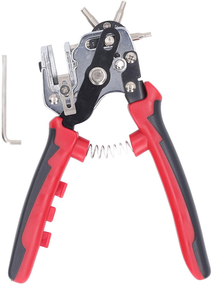 Riemperforator - Revolvermodel - Rond gat - Mesvormige tang - Riemperforator - Geassisteerd perforeren - Mangaanstaal - Rood