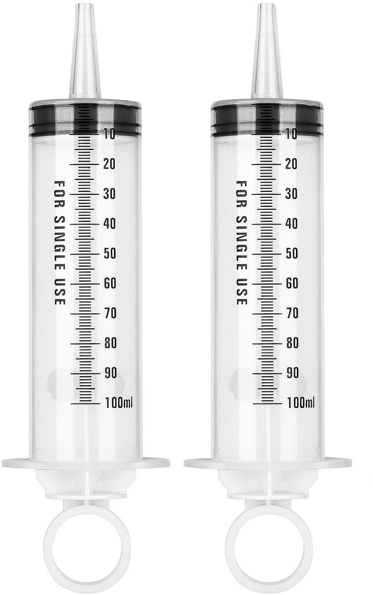 ComfiCare® doseerspuit 100ml 2 stuks – Spuit – Injectiespuit – Spuitjes - Wegwerpspuit – Zonder naald - Spuit met extra lange tuit