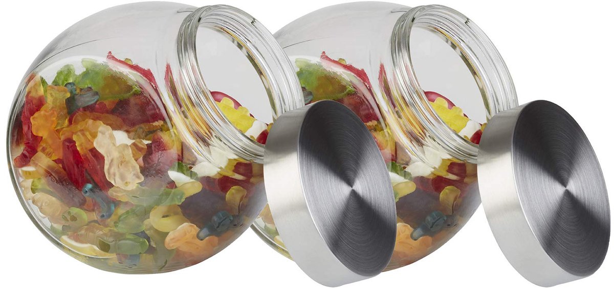 APS Voorraadpot - Snoeppot van glas - Met RVS Deksel - Transparant - 1 Liter (2 stuks)
