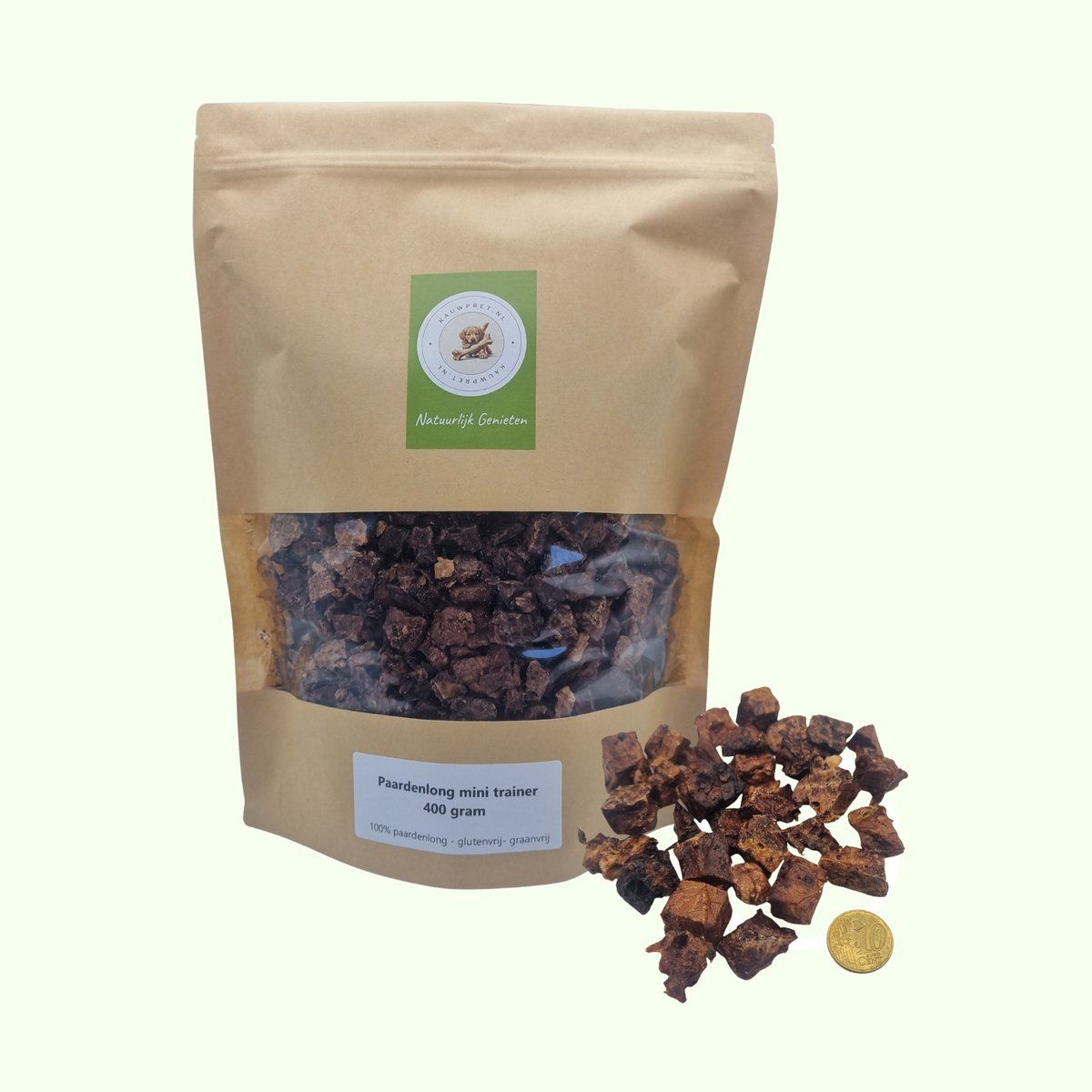 Kauwpret.nl Hondensnacks Paardenlong mini trainer 400gram - Trainingssnacks Vetarm Hondensnoepje - glutenvrij - hypoallergeen - 100% natuurlijk