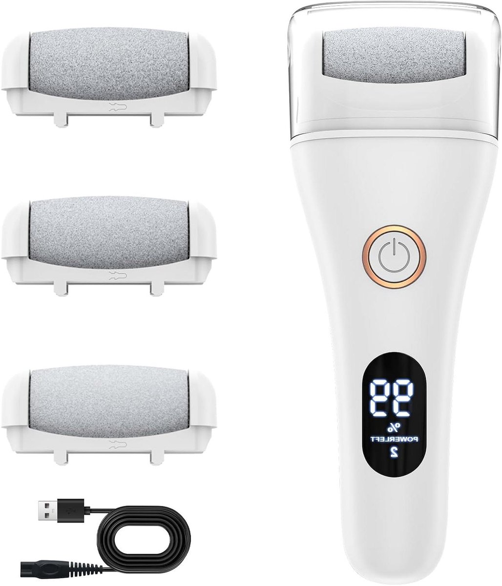 Elektrische Eeltverwijderaar - Voetvijl Pedicure Set - Voeten Verzorgen - 3 Opzetkoppen Instelbaar - 14.5 cm - Wit