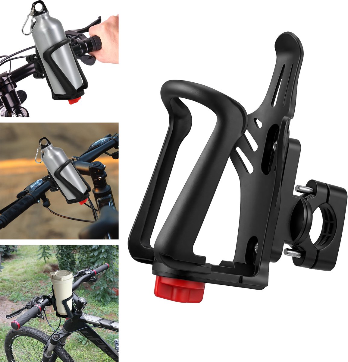 KZQ Verstelbare Fietsfleshouder - Geschikt Voor Flessen 48-71mm - 360° Draaibaar - Past Op Frame 15-33mm - Universeel Voor Fiets Motor En Kinderwagen - Zwart