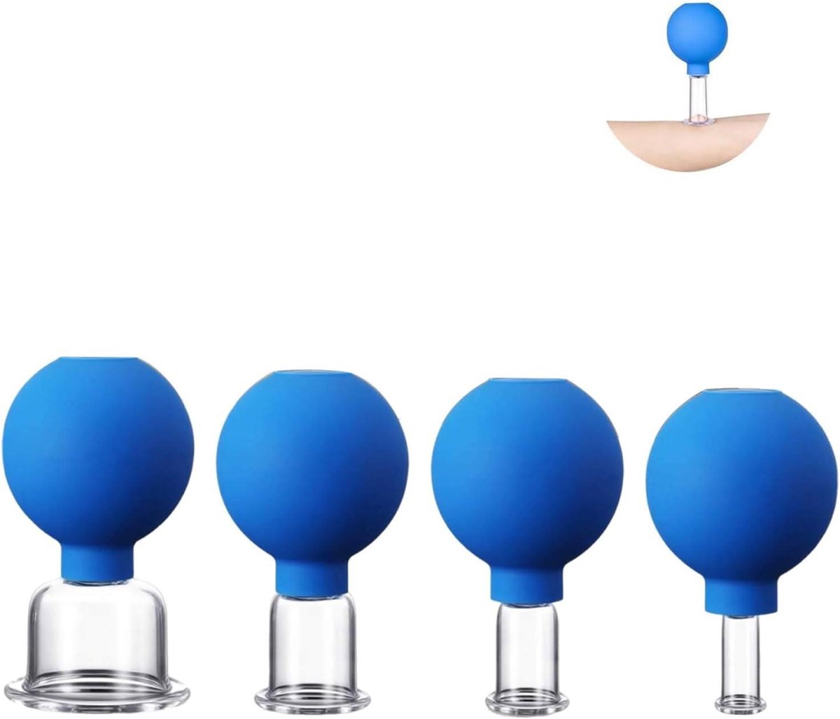 Cupping Set - Schröpfglazen Massage - Huidverzorging Ontspanning - Sterke Zuigkracht - 4 stuks - Blauw