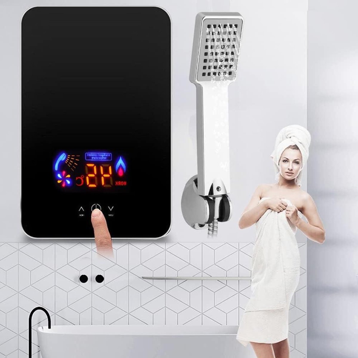 Mini Waterverwarmer Douche - Elektrische Boiler - Direct Warm Water - Energie Zuinig - 6500 Watt - Zwart