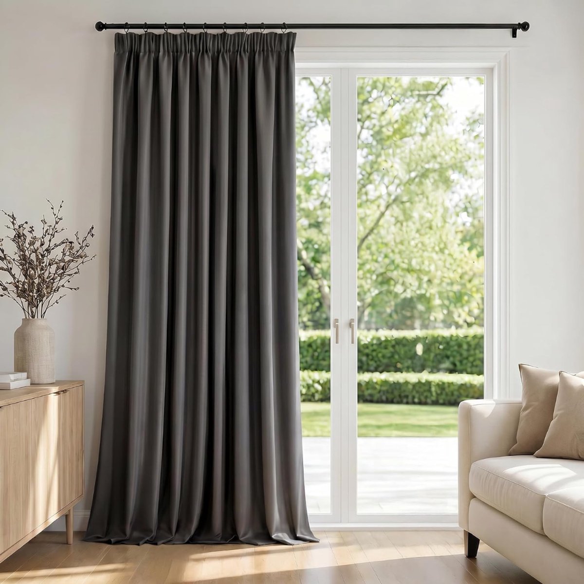SNJY® Gordijnen Kant en Klaar met Haakjes - Vitrage Kant en Klaar met Haakjes - Gordijnen Verduisterend met Haakjes - 290 x 140 cm (H x B) - Antracietgrijs