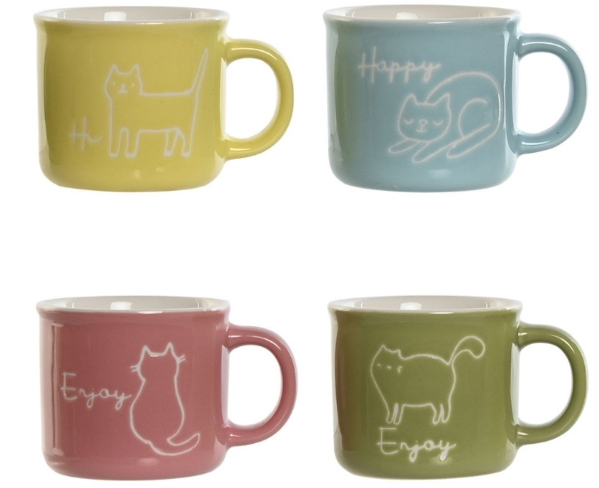 Katten multicolor espresso kopjes (set 4) - Item Int.