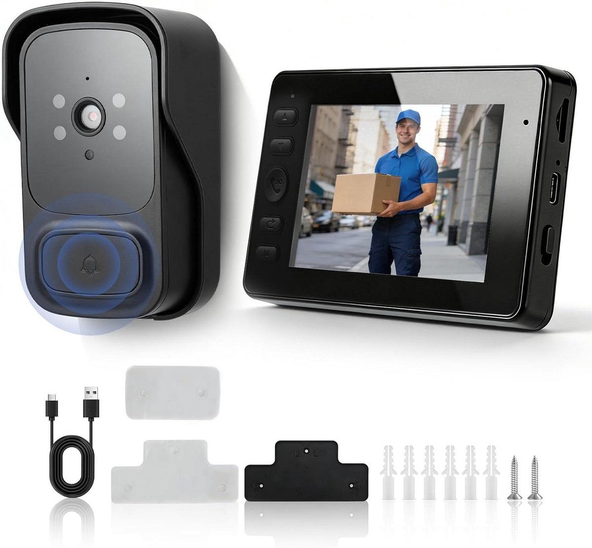Videodeurbel met camera - Draadloze intercom - Veilig je huis - IP65 waterdicht - 43 inch scherm - Zwart