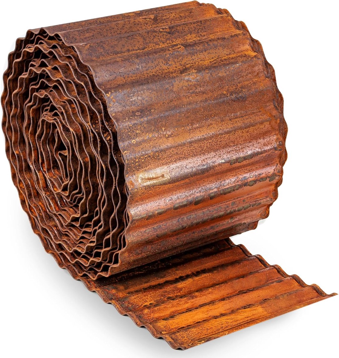 Gazonrand van Cortenstaal 12 m - Metalen Perkrand 15 cm Hoog - Eenvoudige Montage - Flexibele Perkafboording met Roest, Inclusief 1 Paar Montagehandschoenen