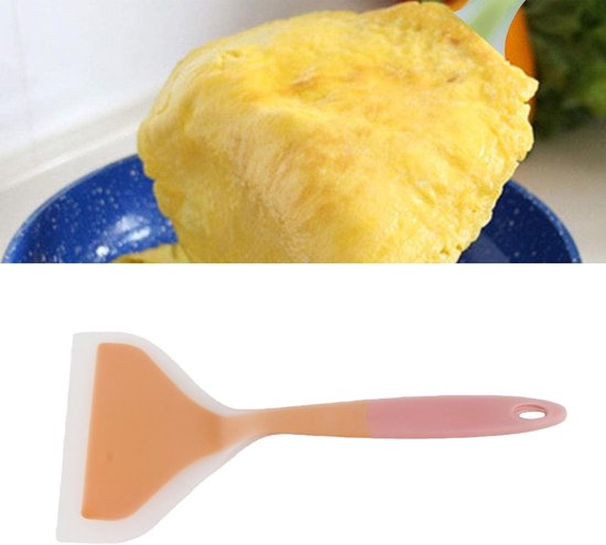 Spatel met Brede Mond en Tweekleurig Ontwerp, Niet-klevende Veilige Kookschep voor Tamagoyaki, Pannenkoeken, Vlees, Rundvlees, Japanse Omelet Keukengereedschap (oranje schepkop) — afbeelding 2