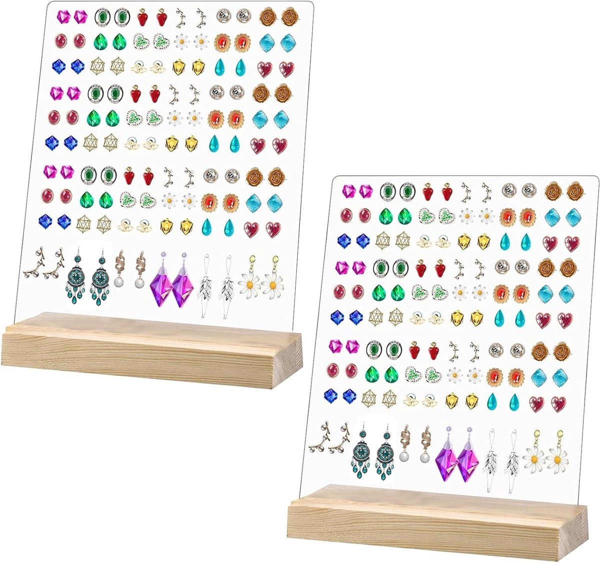 Oorbel Organizer - Sieradenhouder Display - Sieraden Presenteren - 120 Gaten - 25.5 x 20 cm - Houtkleur