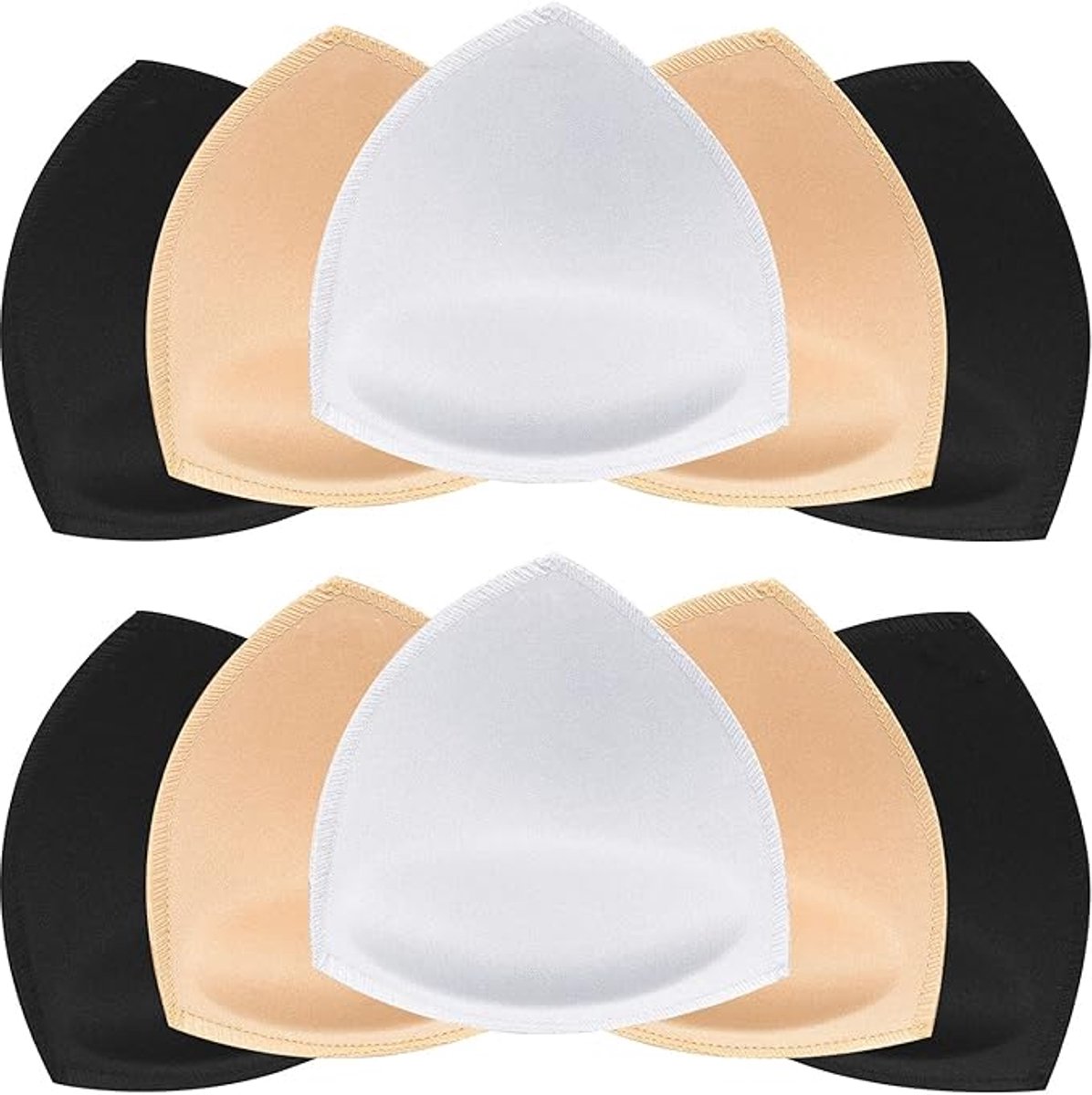 5 Paar Driehoekige Bh-Pads - Maat S - Uitneembare Push-Up Inzetstukken - Extra Dikke Vervangende Cups - Voor Sport-Bh, Bikini & Badpak - Zacht & Comfortabel - Wasbaar - Zwart, Beige & Wit