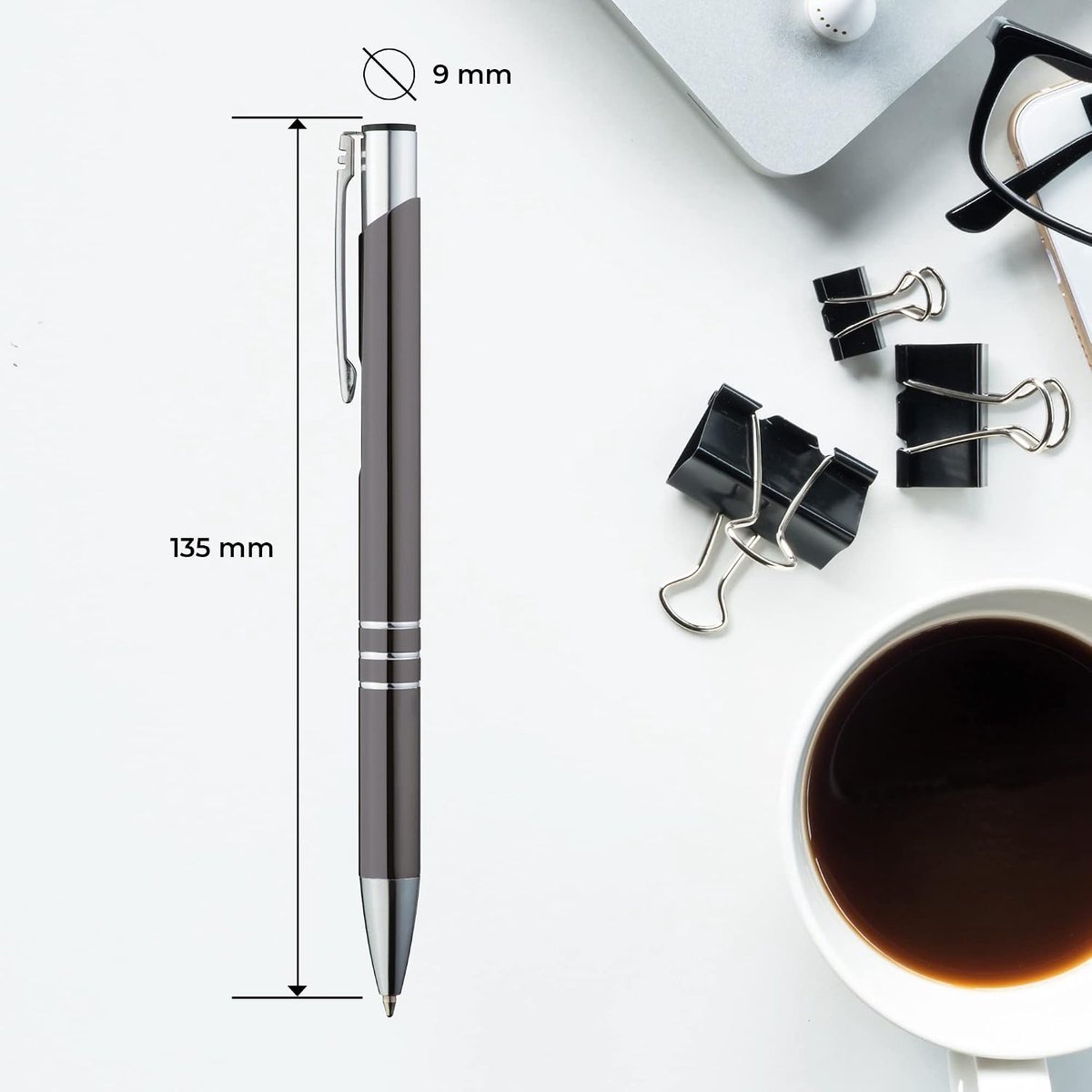 balpen, 50 stuks, premium balpenset, hoogwaardig, pen voor makkelijk en zacht schrijven, blauwschrijvende balpen, grijs als optische blikvanger