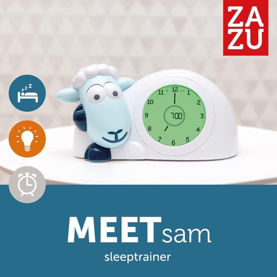Kinderwekker Lammetje - Nachtlampje Slaaptrainer - Kind Leren Klokkijken - Oogjes Open/Dicht - 20 cm - Blauw — afbeelding 2