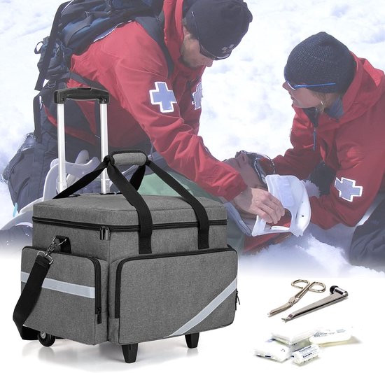 Medische tas met wieltjes met afneembare trolley, tas voor verpleegkundigen met afneembare scheidingswanden, lege noodtas voor artsen, EMS-professionals, grijs — afbeelding 5