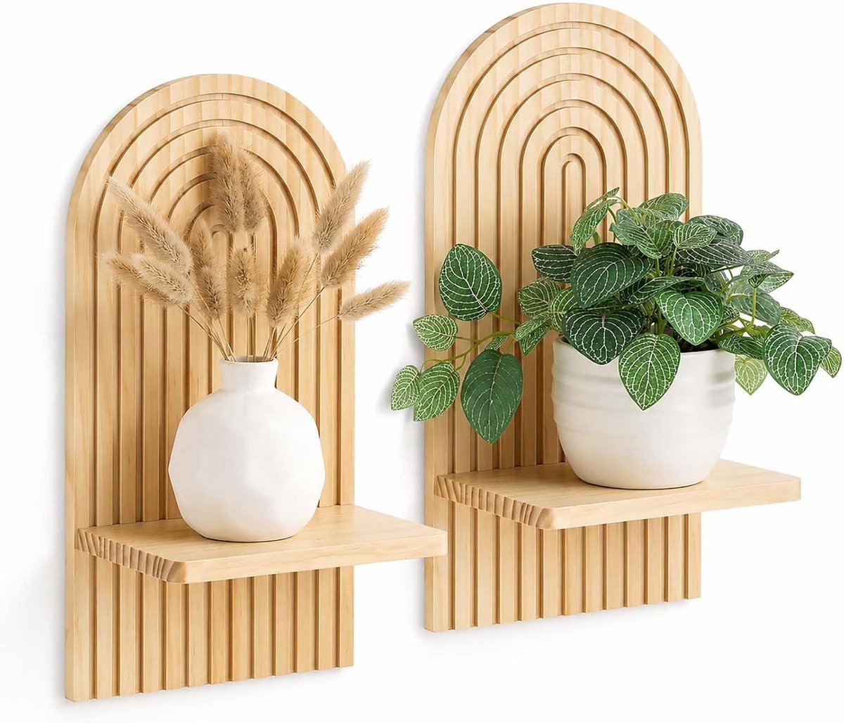 Zwevende plank, houten wanddecoratie voor planten, boeken en kleine decoratie, plank in boho-stijl voor woonkamer en slaapkamer (natuurlijk)