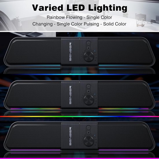 PC Luidspreker Soundbar - Gaming Speaker - Muziek Luisteren - Vloeiende LED Verlichting - 16 x 3.2 x 3.5 inch — afbeelding 2